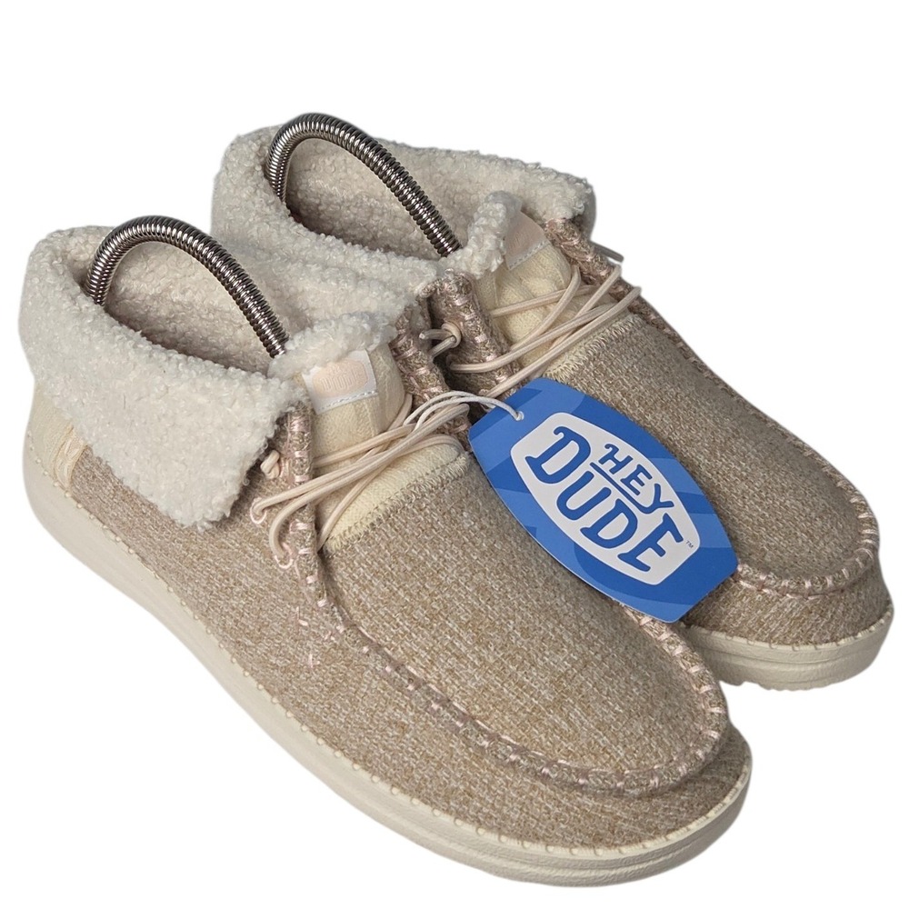 Hey Dude Wendy Fold Brushed Cozy Loafers Women 11 Ivory Tan Slip On Shoe NEW